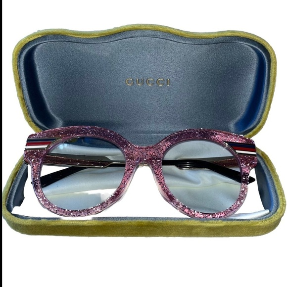 GUCCI GG0282SA Sunglasses Round Frame Web Pink Glitter Light Azure Acetate new - Picture 6 of 15